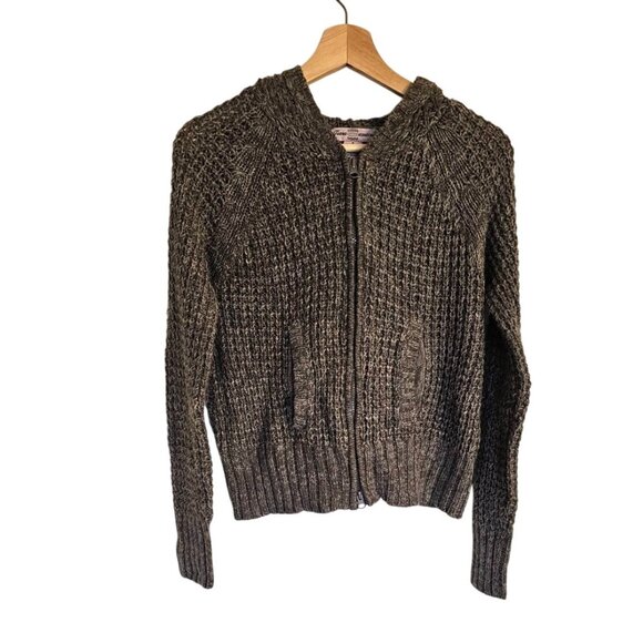 Womans Tiara International Knit Jacket hooded Size Small Gray chunky - Picture 1 of 6